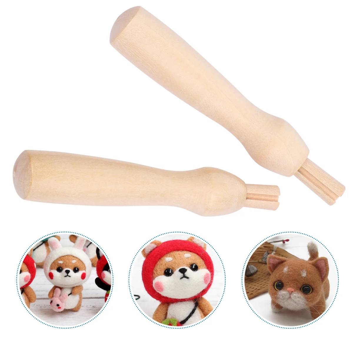 5 PCS Rolling Pins Wooden Handle Handles Wool Felt Poking Needle Felting Kit Starter Punch