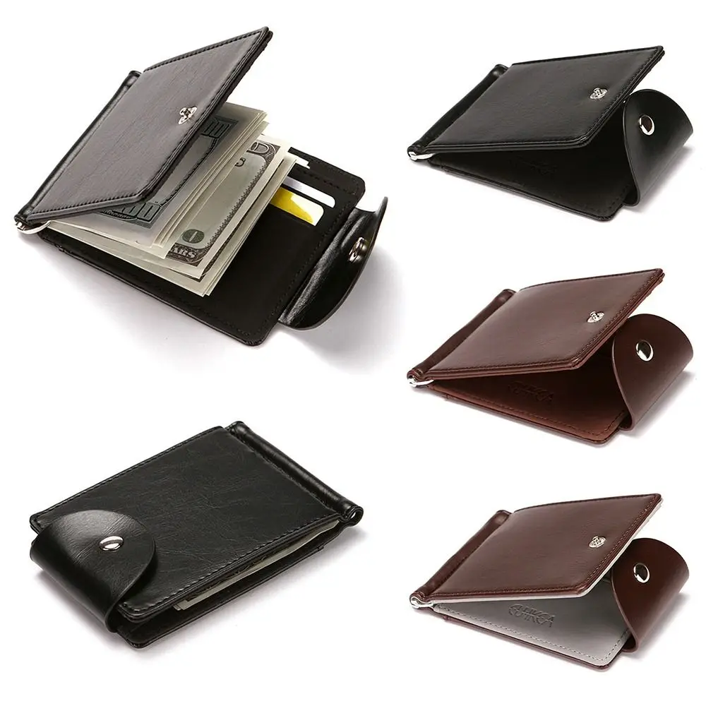 Carteras delgadas de cuero PU, billetera Vintage para hombre, monederos cortos de cuero de negocios, Clip plegable para dinero, tarjetero de identificación Simple