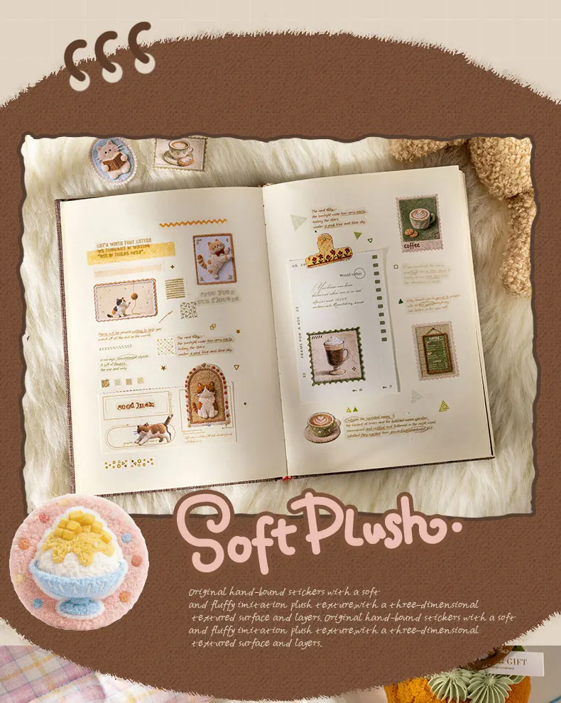 Journal GO 45 Stück Collage-Aufkleber Weiche Plüsch-Garten-Vintage-Katzen-Blumen-Kaffee-Etiketten Kreatives Scrapbooking-Landschaftsmaterial – Detail 5