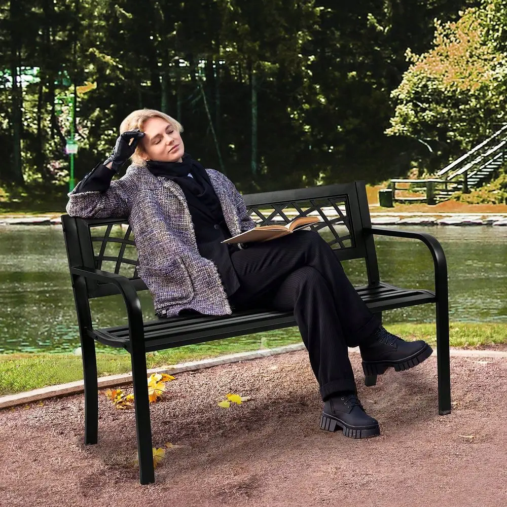 

Садовая скамья из дерева или металла, 38,863 дюйма, для улицы, сада, парка, с подлокотниками и спинкой, нагрузка до 480800 фунтов.