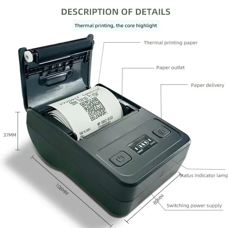 GOOJPRT Portable Mini Thermal Printer 2 inch Wireless USB Receipt Bill Ticket Printer with 58mm Print Paper for Restaurant