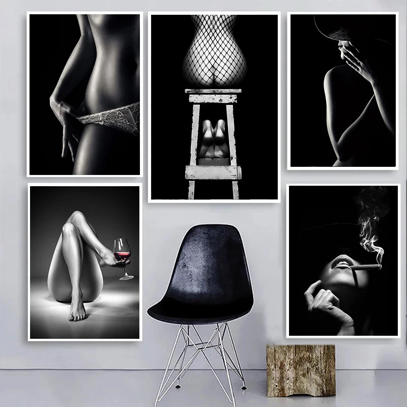 Sexy Black and White Woman Poster and Print Canvas Painting Girl Body Art Wall Picture for Modern Bedroom Home Decor Cuadros