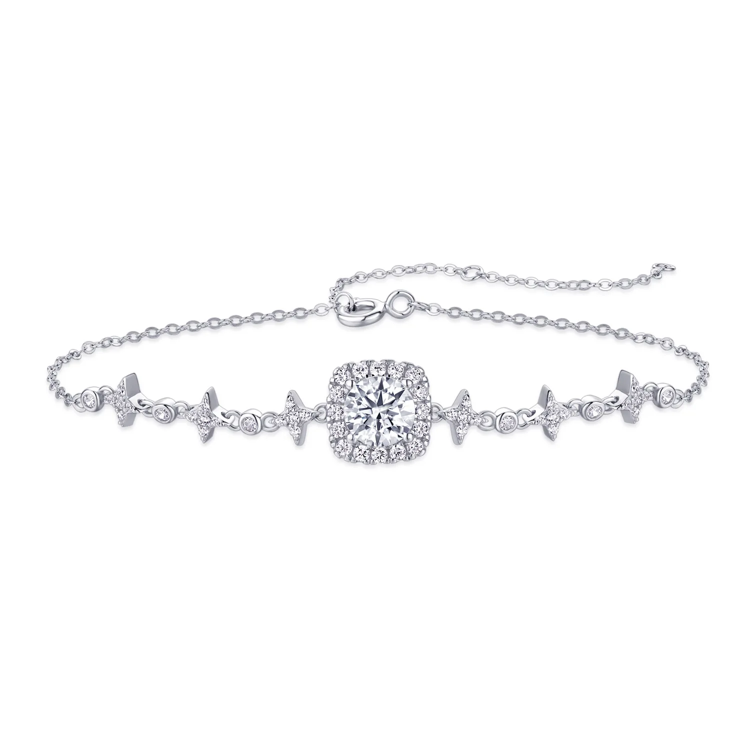 1ct Moissanite Tennis Bracelet 925 Sterling Silver Plated White Gold Bracelet for Women Man Sparkling Party Jewelry