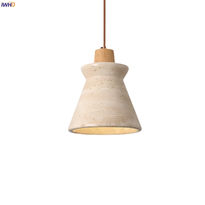 

IWHD Home Decor LED Hanging Lamps Wood Yellow Travertine Interior Lighting For Living Room Bedside Nordic Pendant Light Hanglamp