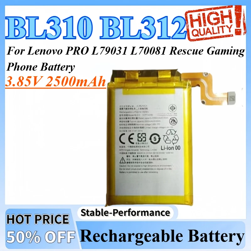 

3.85V 2500mAh BL310 BL312 ​Rechargeable Lithium Battery For Lenovo PRO L79031 L70081 Rescue Gaming Phone Battery