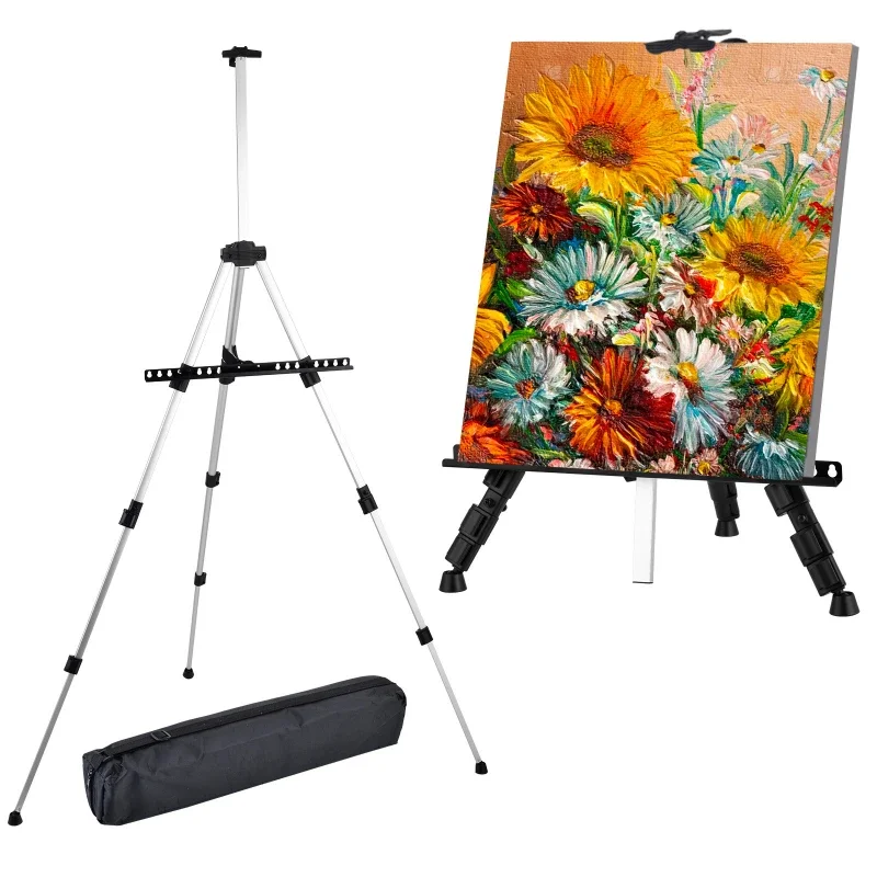 Art Painting Artist Easel Stand, Portable Adjustable Aluminum Metal Tripod Display Ease,Table-Top/Floor Drawing and Displaying