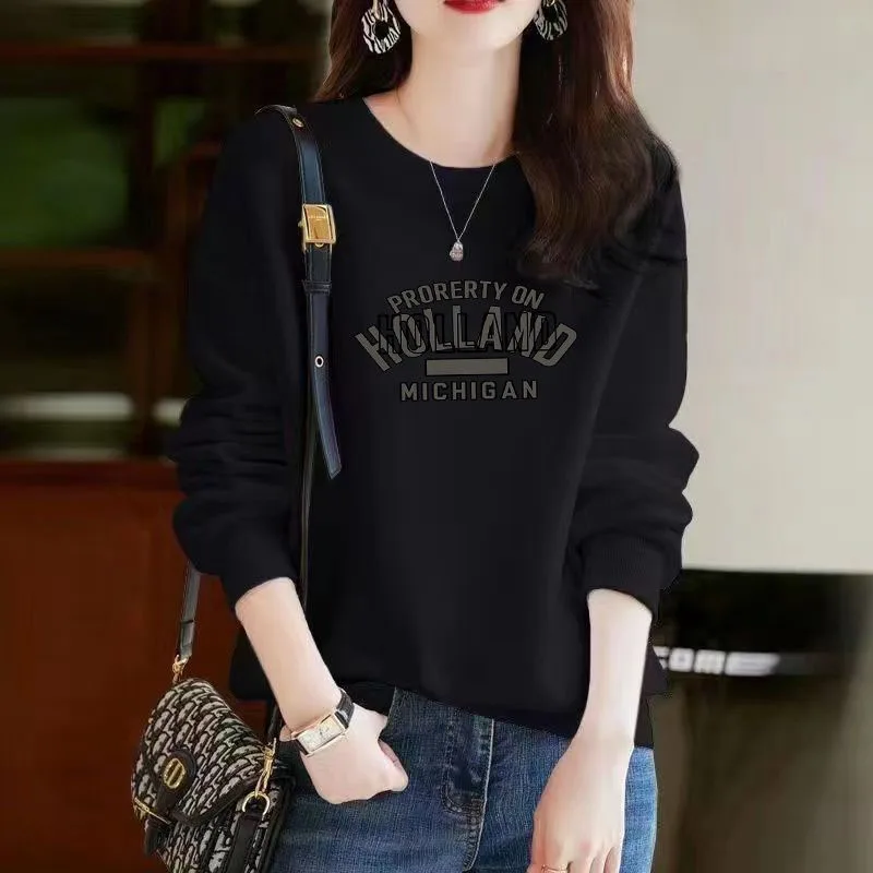 New Autumn/Winter Fashion Korean Edition Printed Round Neck Plush Loose Versatile Foreigner Casual Long Sleeve Women\'s Sweater