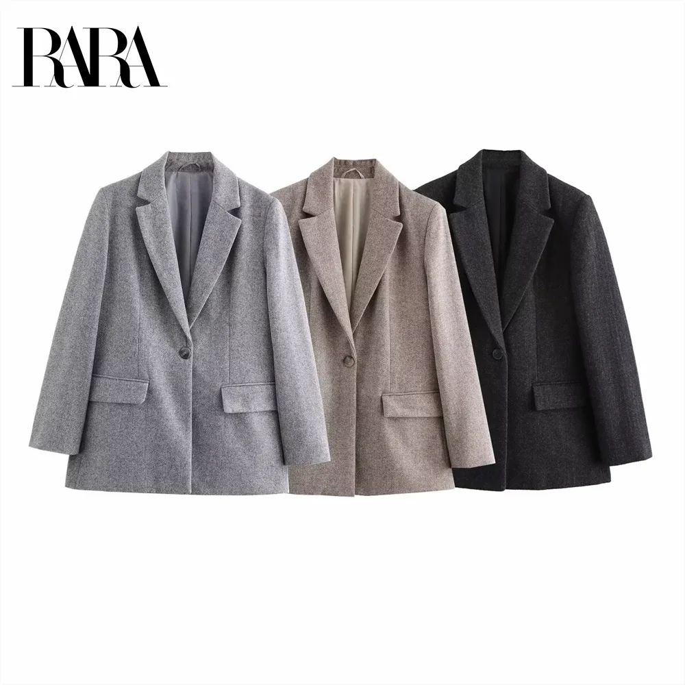 Taop&Za's new 2024 women's simple casual fashion woolen blend twill one grain button commuter suit jacket