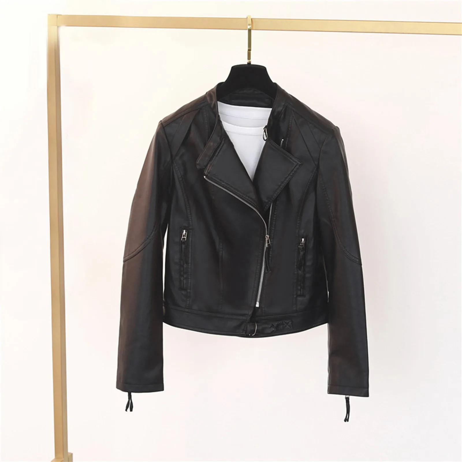 

Leather Jackets for Women Autumn Women's PU Jacket Fashion Black Short Coat Slim Lapel Motorcycle Tops Zipper Female Outerwear