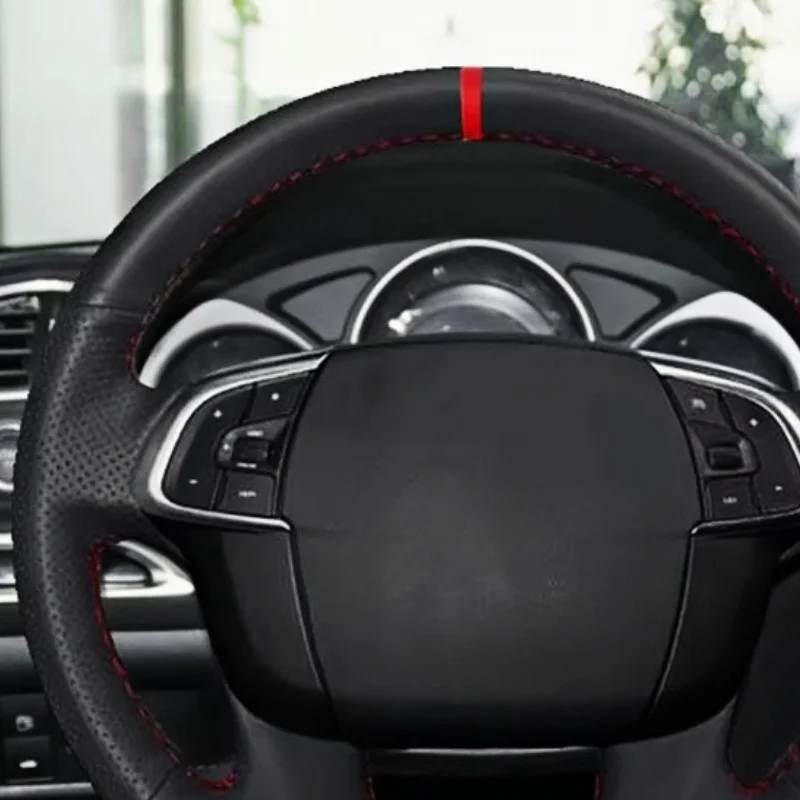 Hand-stitched Perforated Leather For Citroen C4 C4L 2011 2012 2012 2014 2015 DS4 Car Interior Steering Wheel Cover Decor Trim