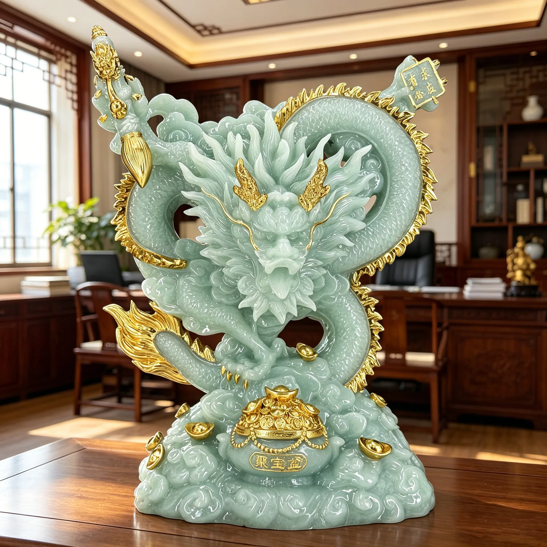 Chinese Dragon Resin Statue Desktop Ornament Auspicious Fortune Decor Vintage Craftsmanship Indoor Space Styling Accent Decor