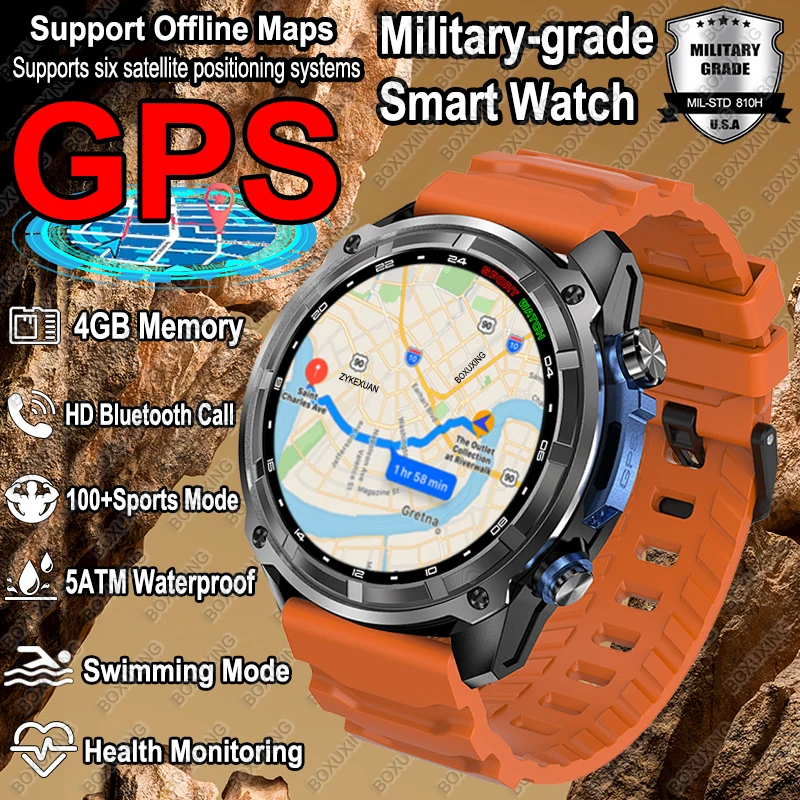 

2025 New T-Rex Military Smartwatch Men Built-in GPS Offline Map 860 mAh Battery 4GB Memory 5ATM Waterproof Swimming Smart Watch