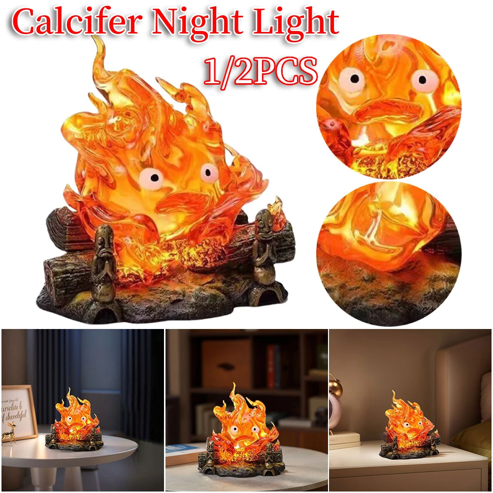 12cm Calcifer Anime Figures Calcifer Night Light Action Figure Breathing Lamp Cute Flame Calcifer Lamp Toys Home Decoration Gift