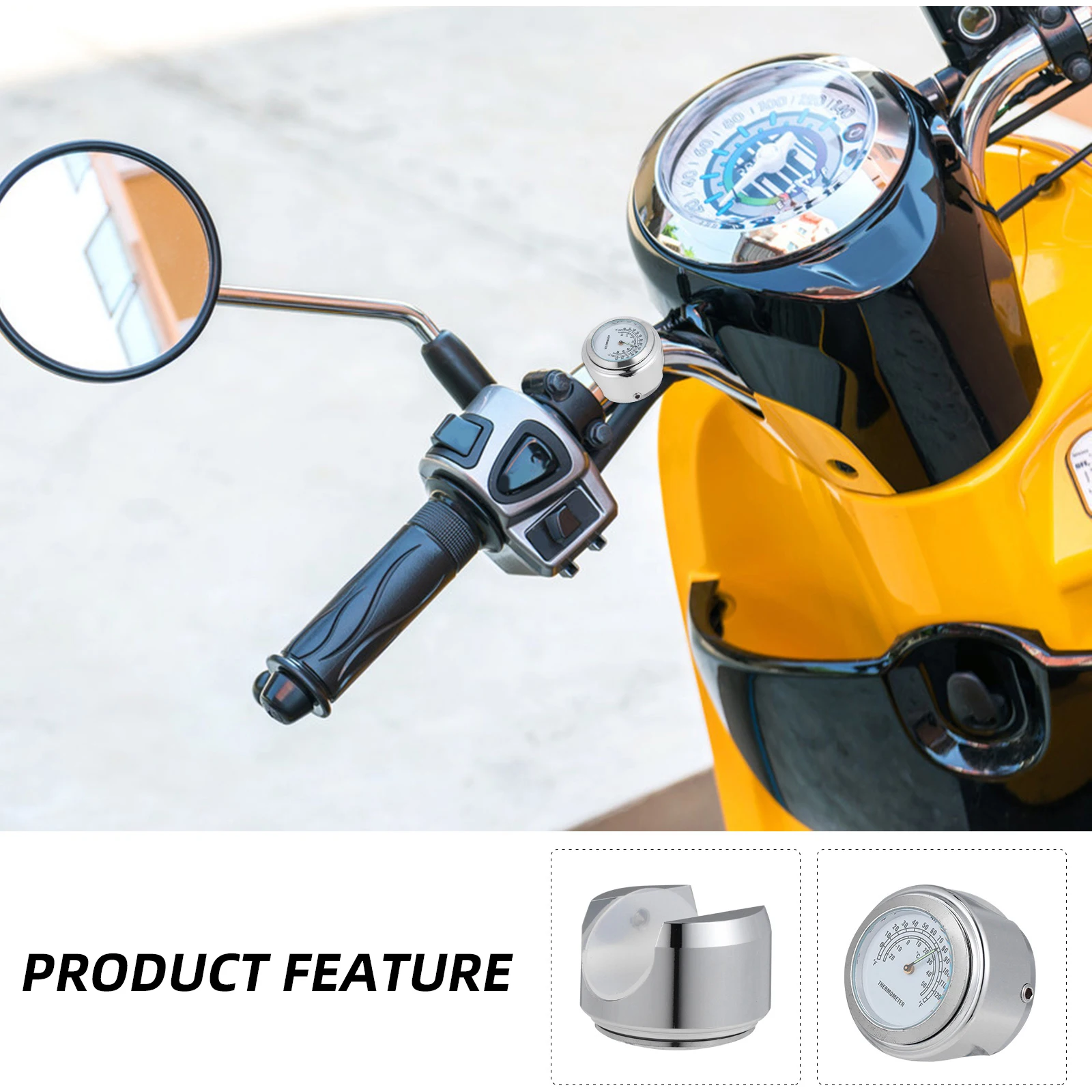 

Motorcycle Handlebar Thermometer Aluminum Durable Waterproof Shockproof Corrosion Resistant Glossy Easy Installation Clip On