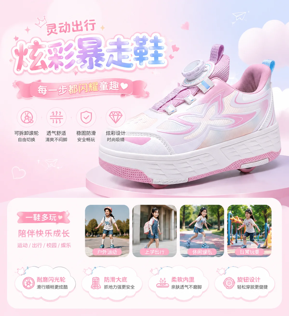 

New kids' four-wheel runaway shoes, children's roller skates, boys and girls, detachable wheels, stylish and cute