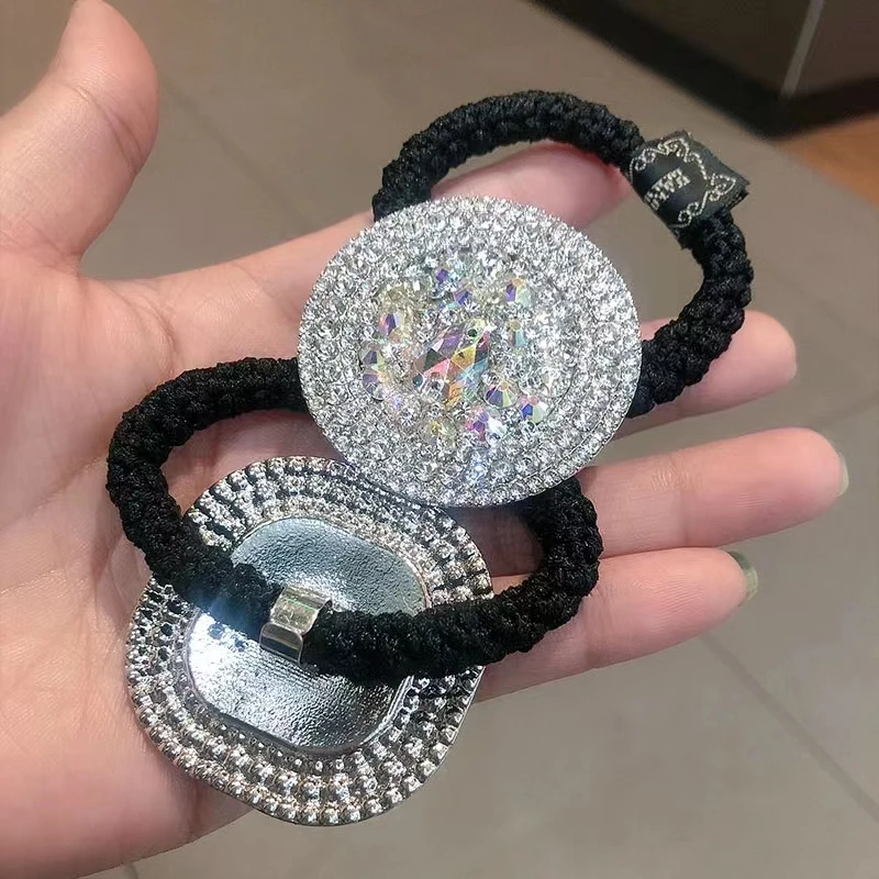 Błyszczące kryształowe Rhinestone grube włosy koło gumka do włosów diamentowa słodka głowa lina wysoka elastyczna gumka stroik do włosów akcesoria