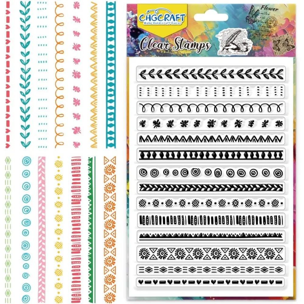 Lace Lines Clear Stamp Clear Stamps Transparent Handicraft Stamps for DIY Scrapbooking Photo Cards Mixed Shapes 6.3x4.3inch