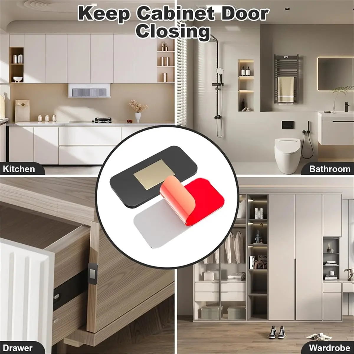 2026 New 10 Pack Black Magnetic Door Catch, Ultra Thin Cabinet Door Magnets Patch, Stainless Steel Cabinet Patch Easy to Install