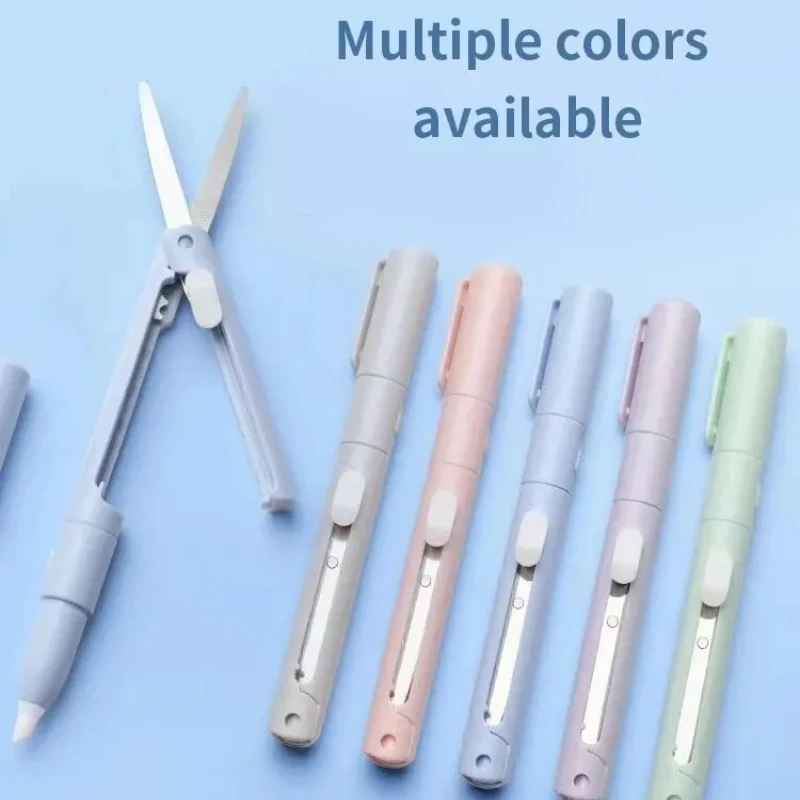 1 قطعة مقص صغير محمول الة قطع الورق سكين 2 في 1 متعدد الوظائف جيب القلم شكل سكرابوكينغ نحت قطع أدوات الرسم