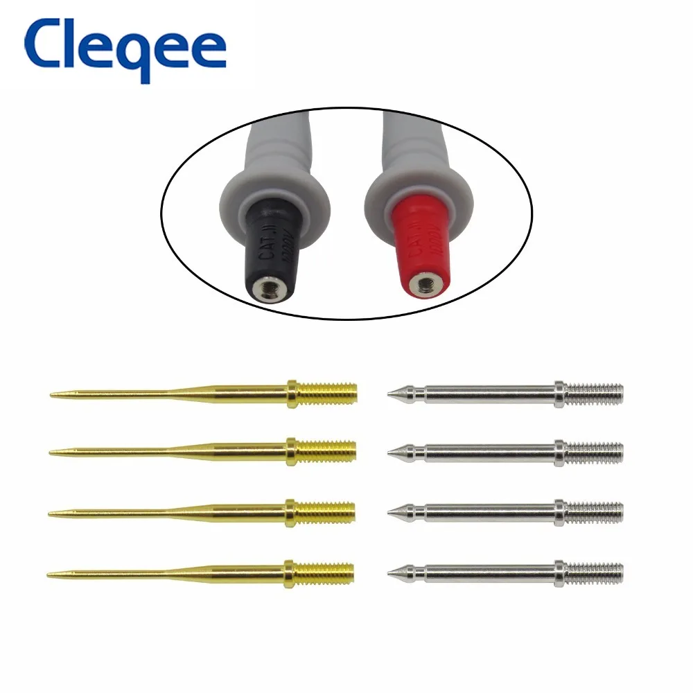 Cleqee P8003.1 8PCS Replaceable Needles Test  Probes + Protective Caps Kit 1mm Sharp & 2mm Thick Needle Pins with 2mm Thread