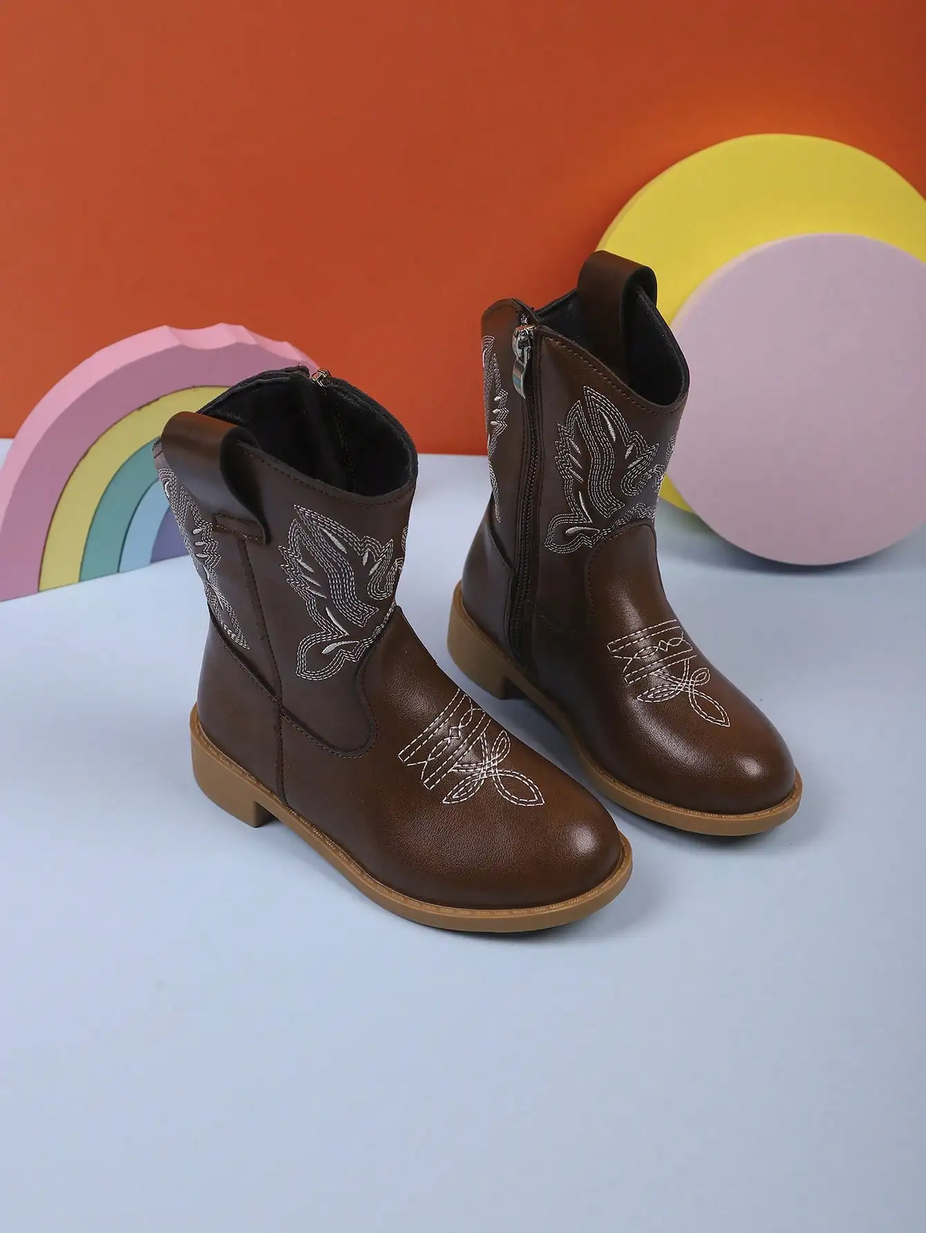 Children's Fashion Casual Outdoor Western Cowboy Boots, Embroidered Design Vintage Boots, Autumn/Winter Knight Ankle Boots