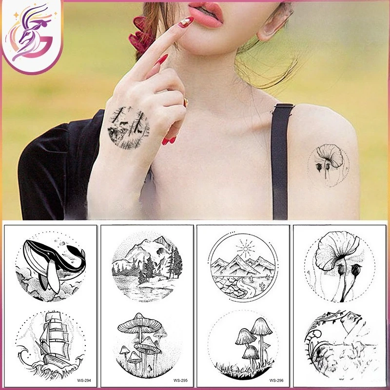 

Creative Kids Tattoo Stickers Black White Forest Whale Waterproof Safe Disposable for Outdoor Adventure Travel Party Favor Gift