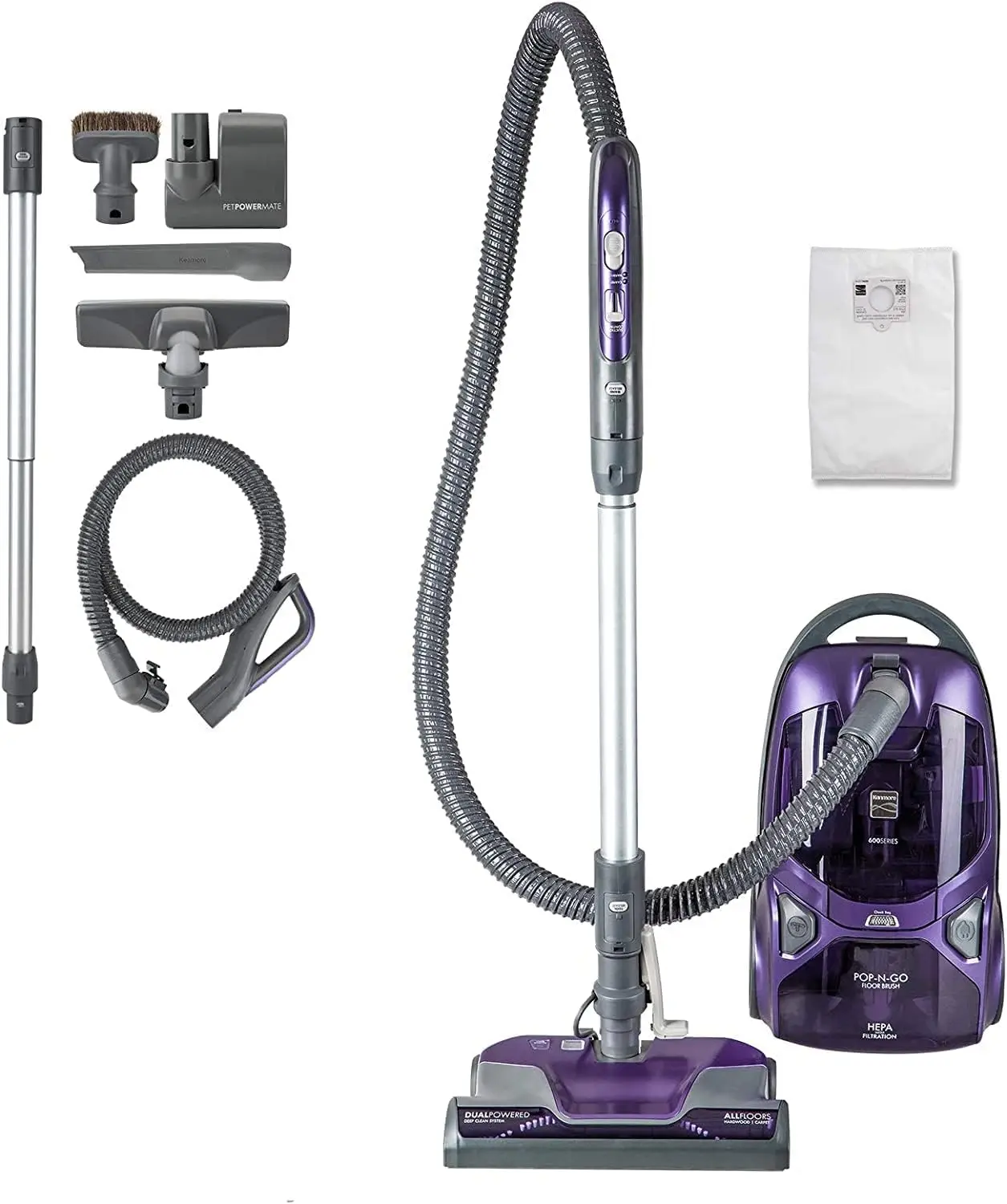 

Vacuum with Pet PowerMate, Pop-N-Go Brush, 2 Motors, HEPA Filter, Aluminum Telescoping Wand, Retractable Cord