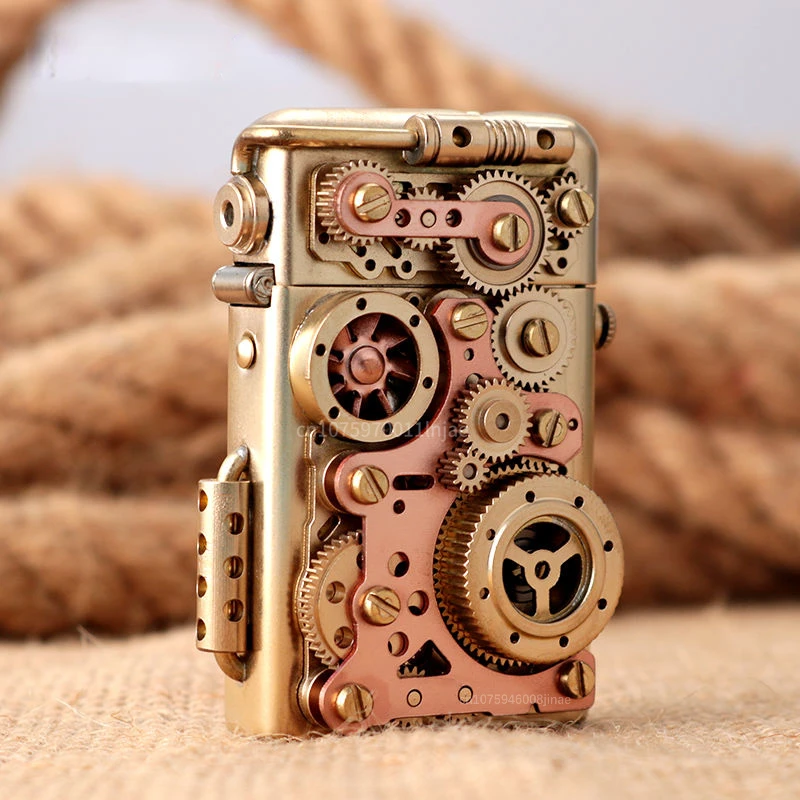 Zorro Steampunk Lighter Gear Linkage Mechanical Creative Pure Copper Kerosene Lighter Personality Men\'s Gift