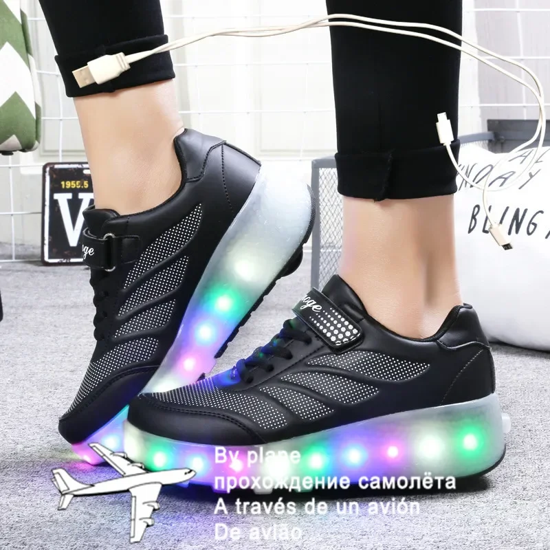 2024 New 27-43 USB Charging Children Sneakers With 2 Wheels Girls Boys Led Shoes Kids Sneakers With Wheels Roller Skate Shoes