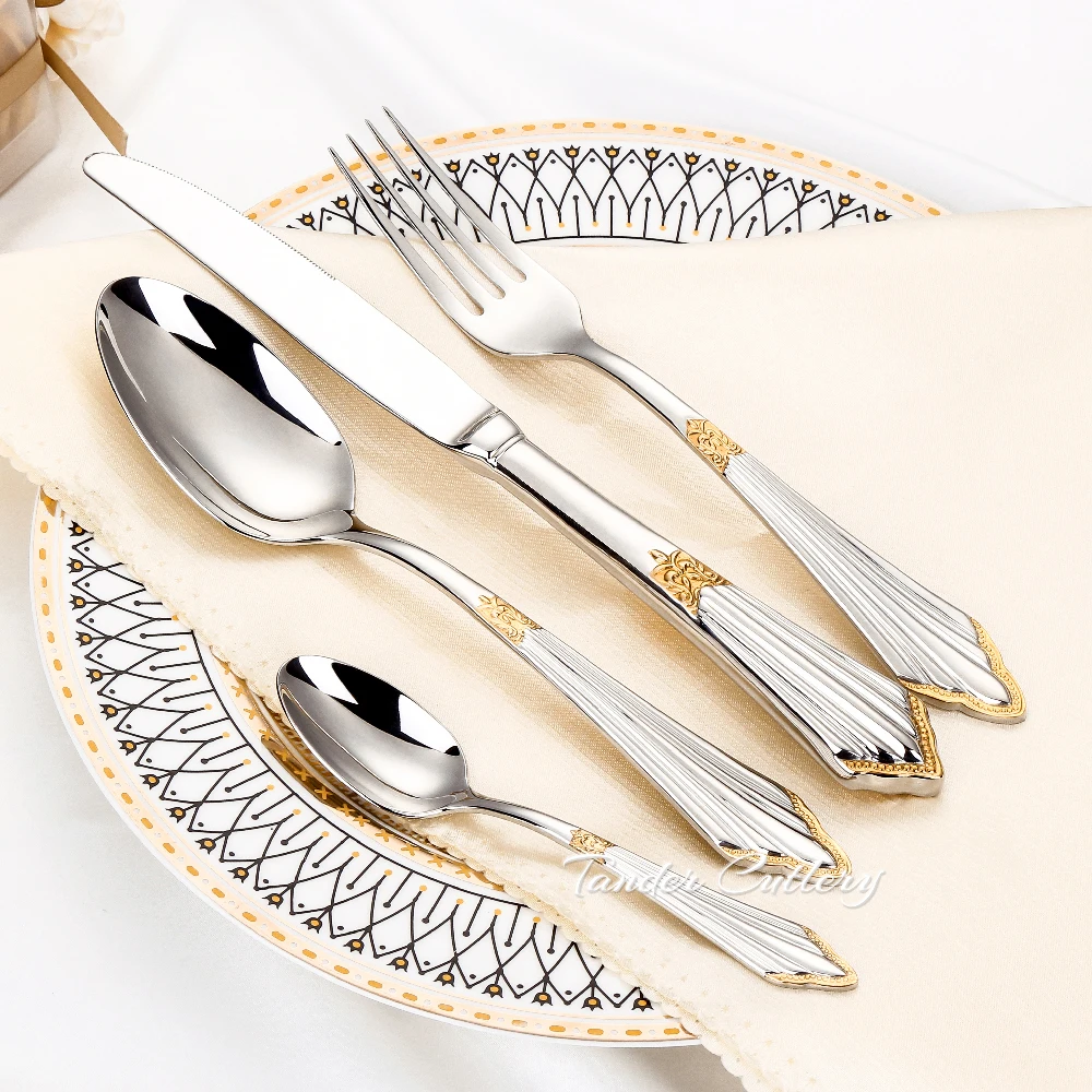 4/24 Pieces Luxury Gold Cutlery Set Vintage Western Stainless Steel Gold Plated Tableware Black Dinnerware Knife Fork Spoon Set