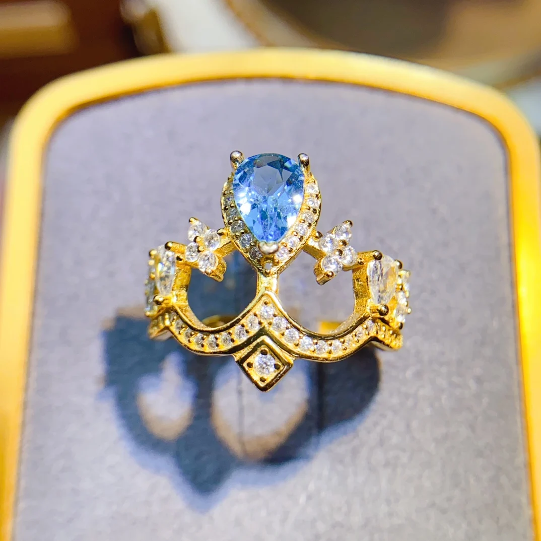5*7mm Natural Topaz Ring Real S925 Sterling Silver Certificate Fashion Crown Design Fine Charm Weddins Jewelry for Women FS