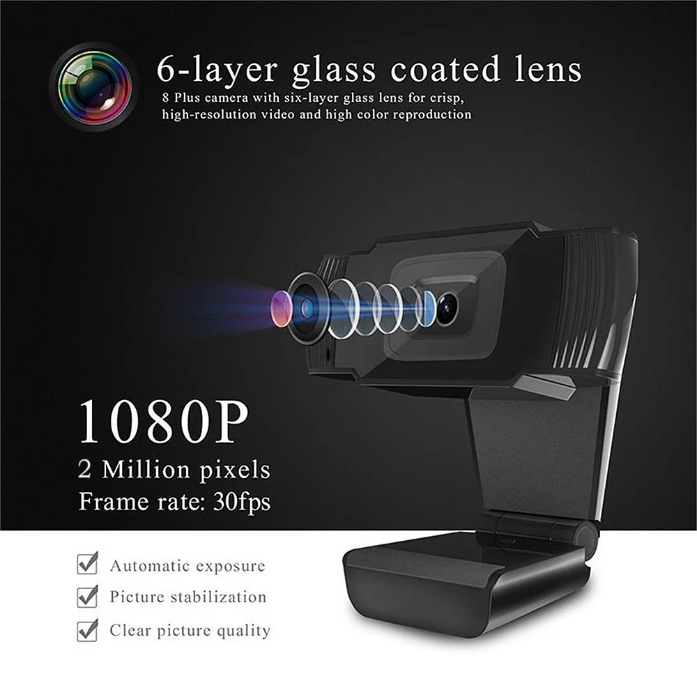 30fps Auto Focus Web Cam 1080P Webcam 30fps Auto Focus Web Cam Noise-reduction MIC Laptop Camera USB Plug & Play Noise-reduction