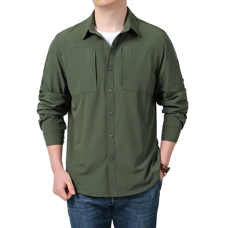 Men's Cargo Work Shirt with Pockets Mens Quick Dry Breathable Long Sleeve Fishing Shirts Outdoor Camping Safari Hiking Shirts