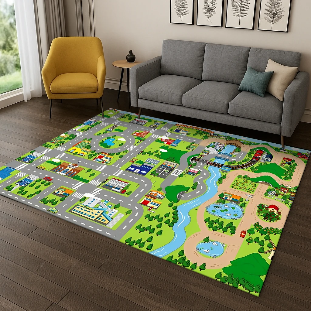 Kinder-Spielmatte, Autobahn, simulierter Stadtverkehr, Teppich, Teppich für Schlafzimmer, Wohnzimmer, Sofa, Fußmatte, Dekor, Kinderspiel, rutschfeste Bodenmatte