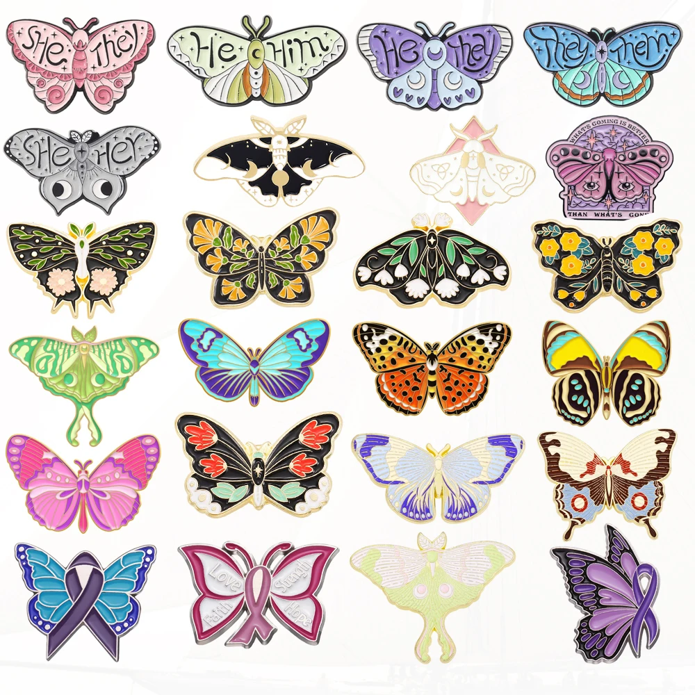 Épingles en émail papillon punk, insigne en métal punk, épinglettes, beau cadeau de bijoux, lune, papillon, sorcière, œil absorbe ouissant, insecte, amour nickel é