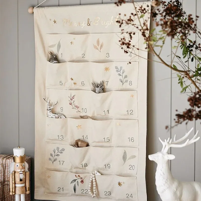 Персонализированные рождественские украшения, индивидуальный рождественский календарь с 24 карманными наполнителями, подарок обратного отсчета для детей