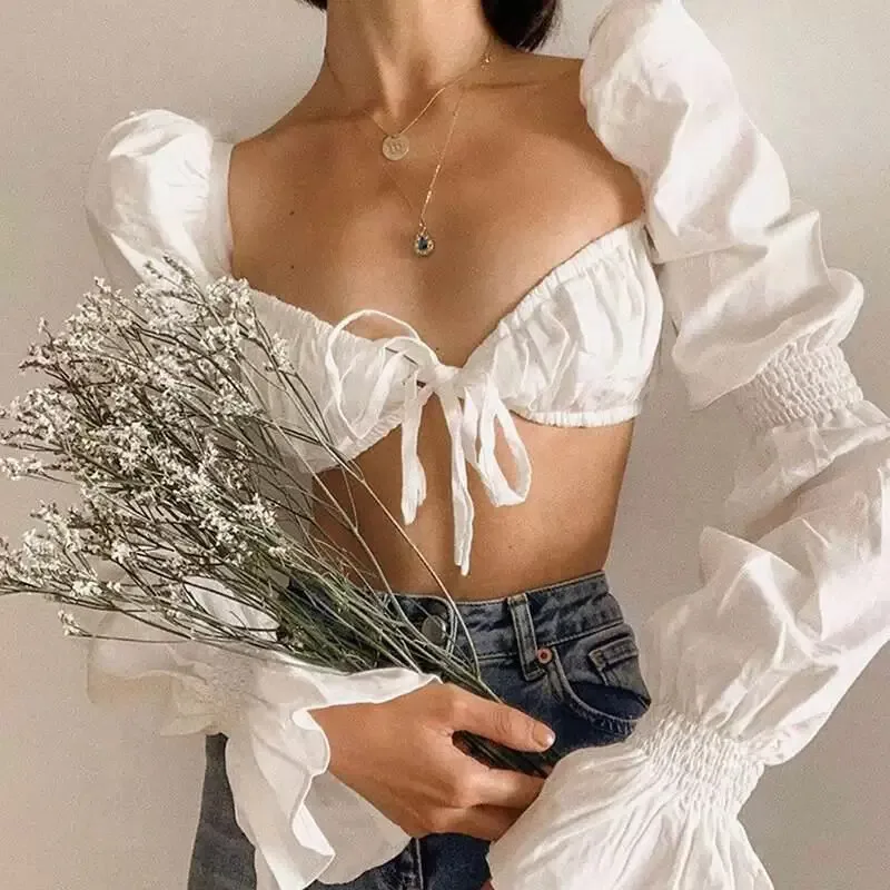 

French Romantic Elegant Long Sleeve Crop Tops for Women Sweet Tshirts Commute Style Resistant to Deformation Spring 2026