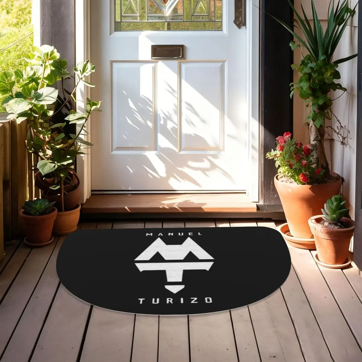 Rapper Manuel Turizo Logo Soft Flannel Half Round Doormat Non Slip Bathroom Mat Absorbent Floor Carpet for Laundry Room Bathroom