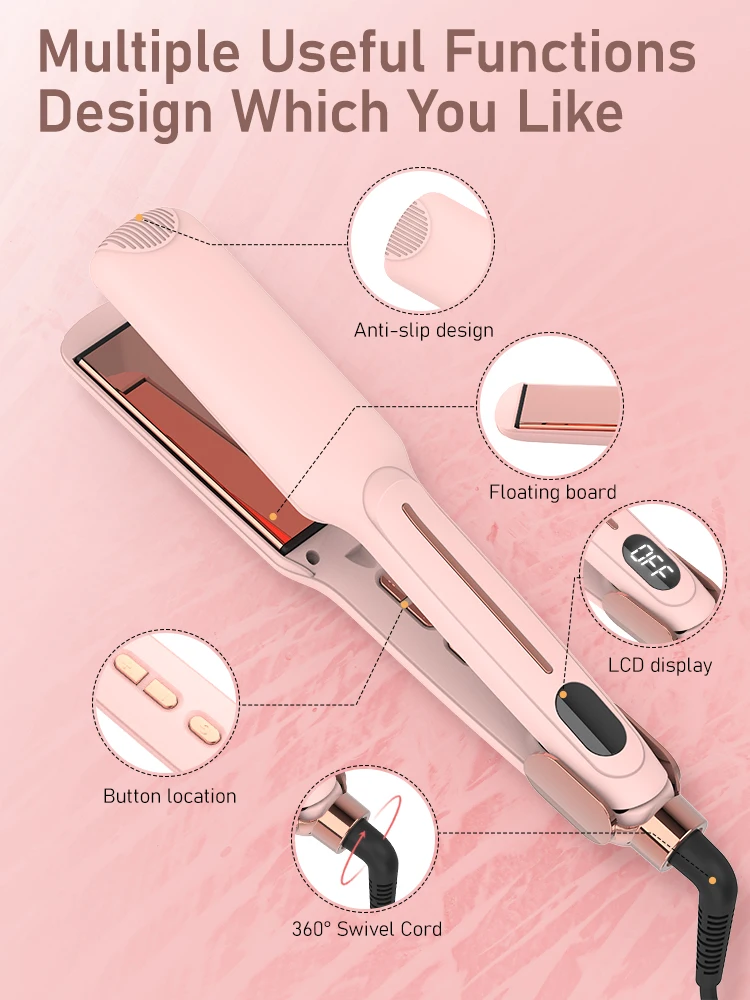 2-in-1-Glätteisen, hochwertiges Glätteisen, beheizter Kamm, breiter, effizienter professioneller Glätteisen und Lockenstyling-Werkzeuge – Detail 6