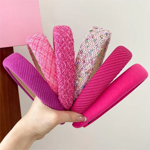 Diadema de esponja de ala ancha para mujer, diadema de temperamento de hada, aro para la cabeza de Tweed, accesorios para el cabello de princesa para niña, color rojo rosa