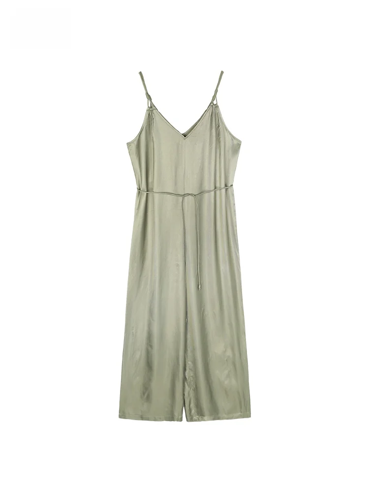 

Женский комбинезон TH20 с высокой талией и широкими штанинами, гладкий, с V-образным вырезом, без бретелек, с эффектом утяжки талии, удобный крой, из волокнистой ткани