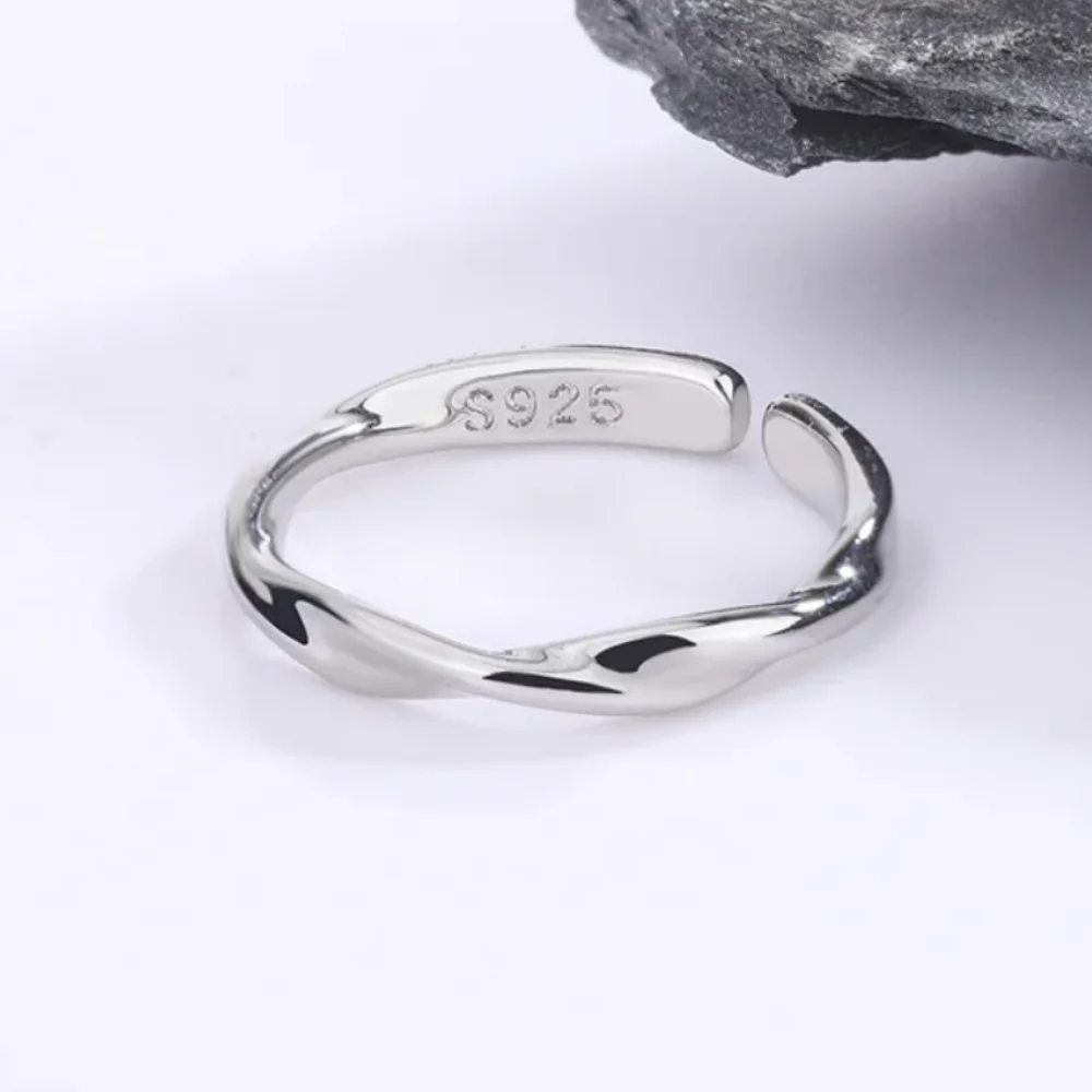 Minimalist Plain Twisted Open Ring 925 Sterling Silver Dainty Thin Stacking Band Elegant Casual Evening Jewelry for Ladies