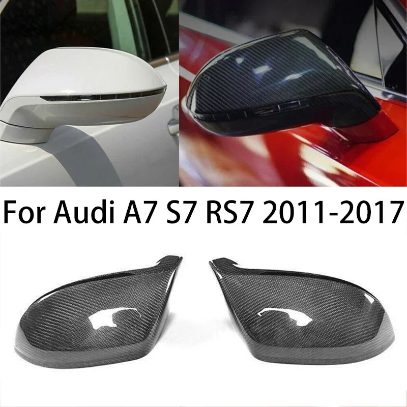 Real Carbon Fiber Car Exterior Rearview Side Mirror Covers Caps For Audi A7 S7 RS7 4G8 2010-2017 Replacement Automobiles