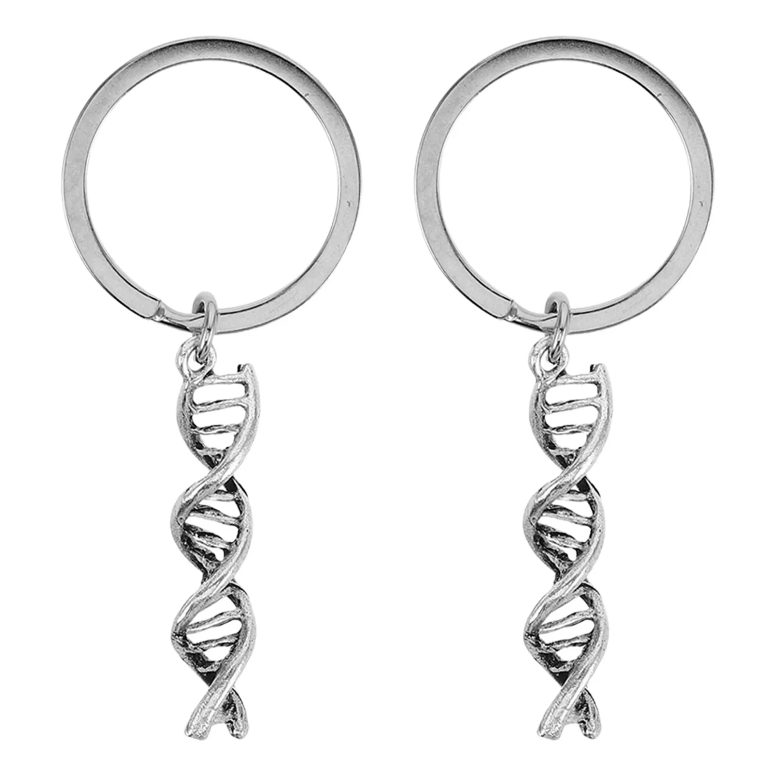 2Pcs Chemistry Biology Keychain Dna Double Helix Symbol Sturdy Metal Keyring for Graduation Teachers Students Researchers