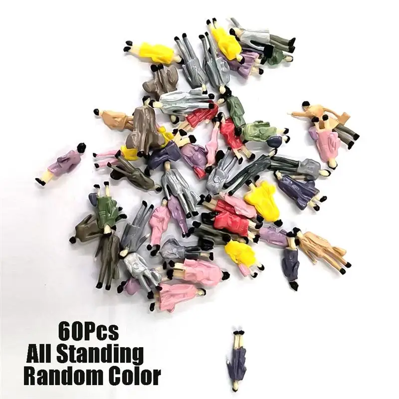 60 unids/bolsa figuras modelo personas pasajeros 1:87 HO escala pintado de pie/sentado personas en miniatura poses aleatorios modelo de diseño de parque