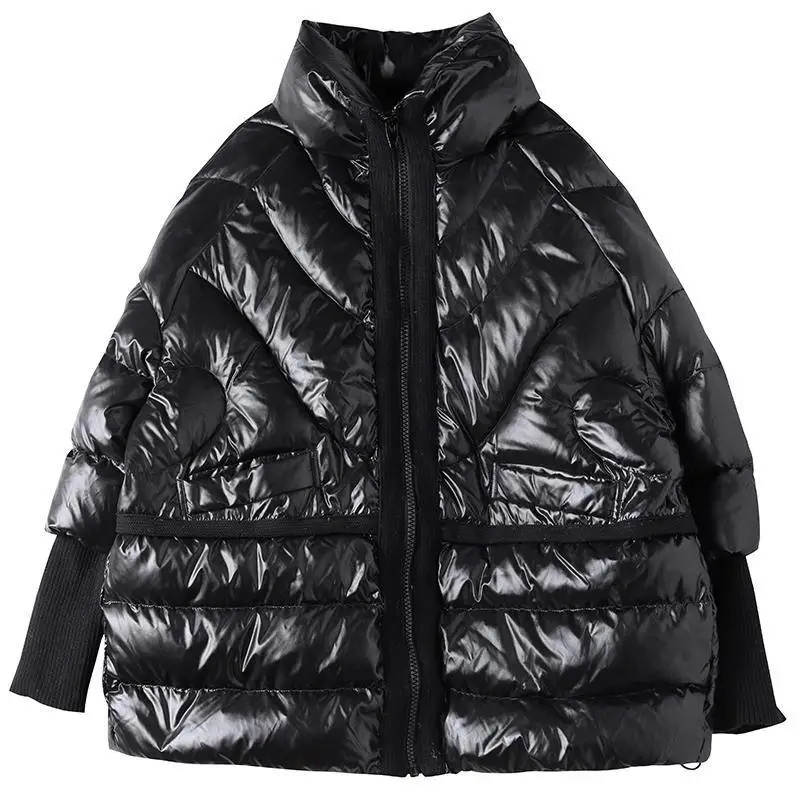 

Winter New Women's Down Jacket Loose Commuter Splicing Stand Collar Knitted Oversized Down Jacket