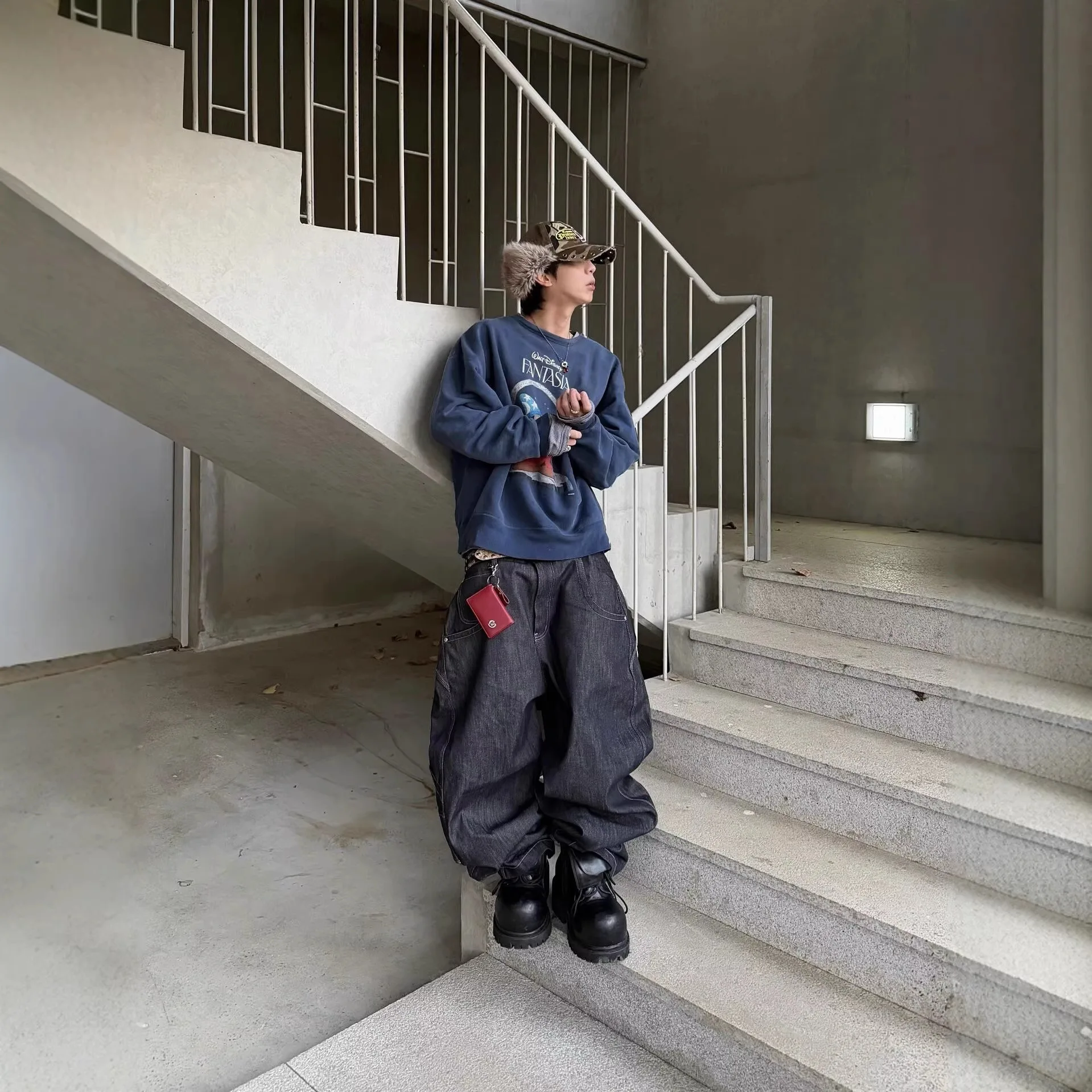 

Grailz Vandythepink collaboration style double-pocket original cowhide jeans trendy Project G/R