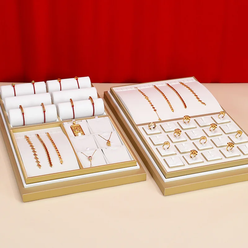 Gold Display Tray Gold and White Jewelry Counter Display Tray Bracelet Earring Necklace Jewelry Set Silver Jewelry