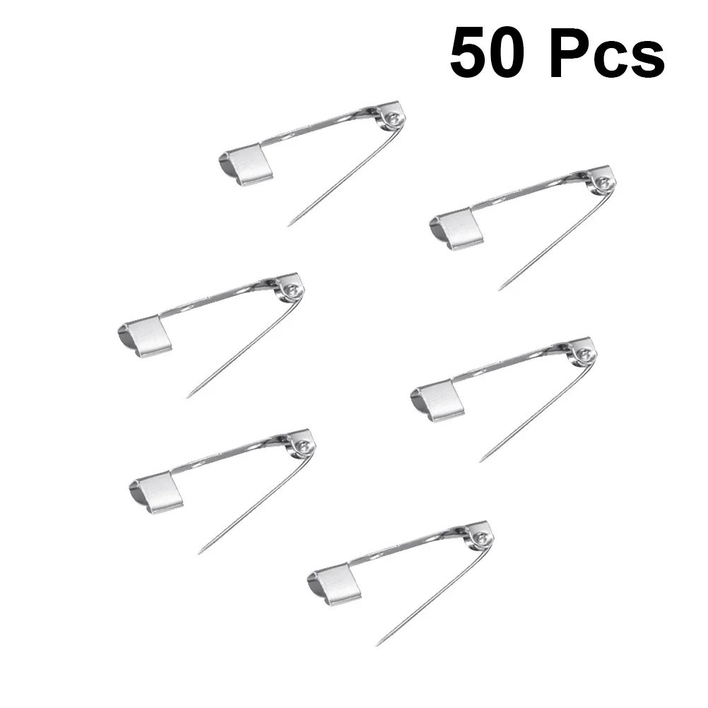 

50Pcs Alloy Safety Pins Silver Brooch Back Clips for Craft Sewing Fabric Jewelry Corsage Name Badge Safety Pin