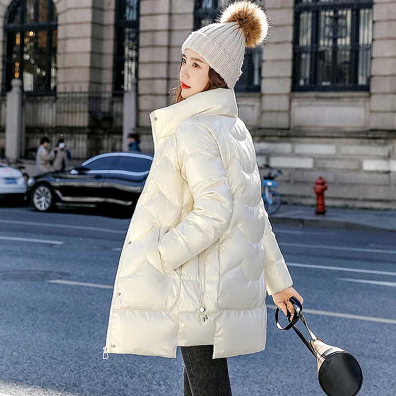 

Women's Padded Coat 2023 New Winter Parkas Down Cotton Jacket Female Korean Loose Stand Collar Medium Length Windproof Outercoat